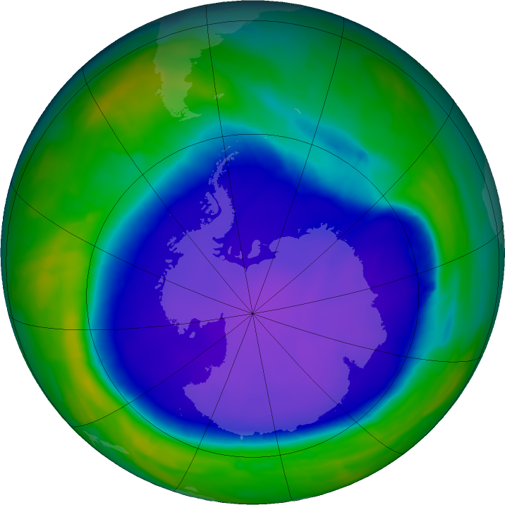 Antarctic ozone map for 07 October 2015